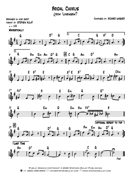 Bridal Chorus (Wagner) - Lead sheet (key of G)
