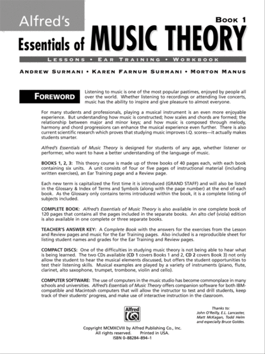 Alfred's Essentials of Music Theory, Book 1 Collection / Songbook scores gallery preview page 2