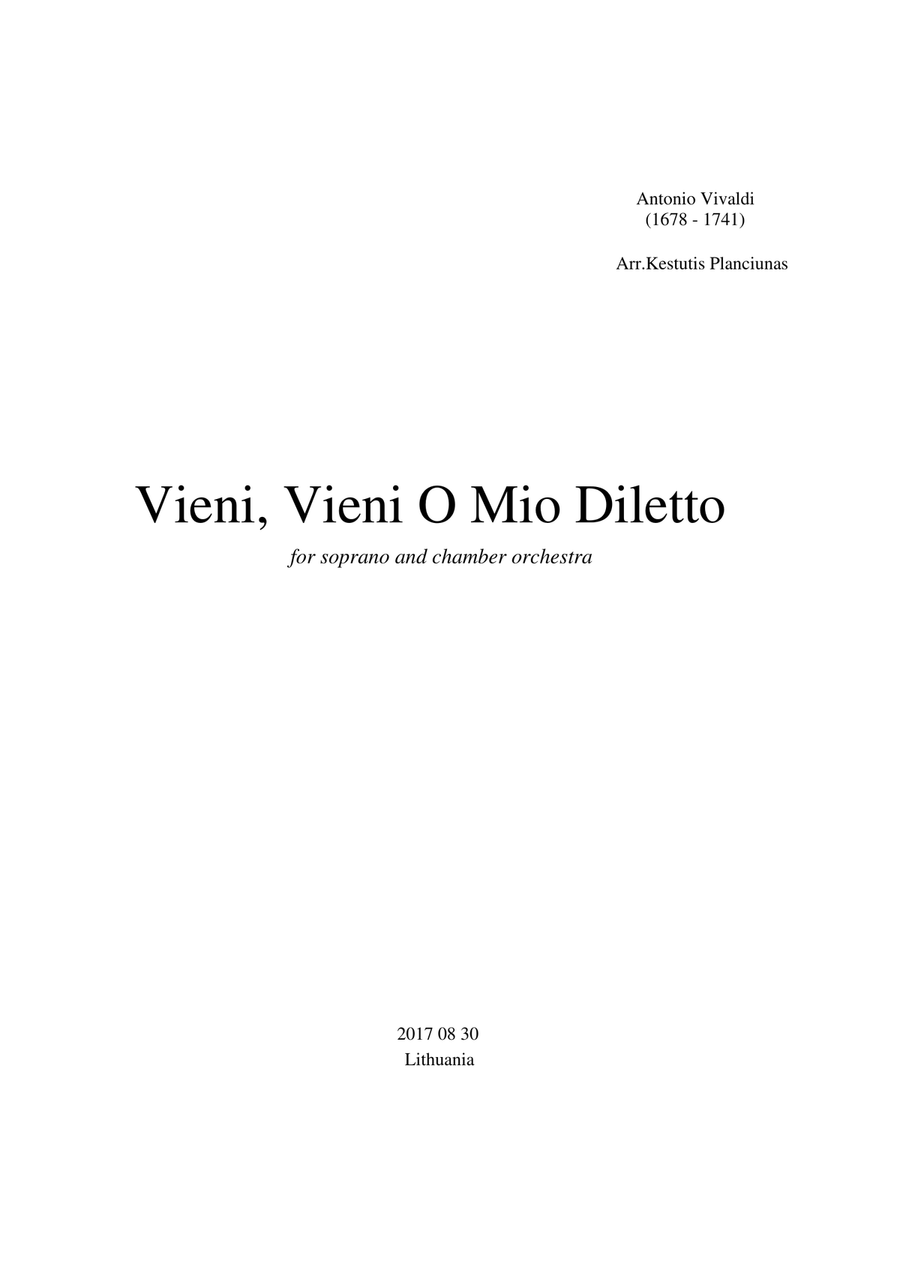 Vieni, Vieni O Mio Diletto (For soprano and chamber orchestra) Chamber Orchestra scores gallery preview page 2
