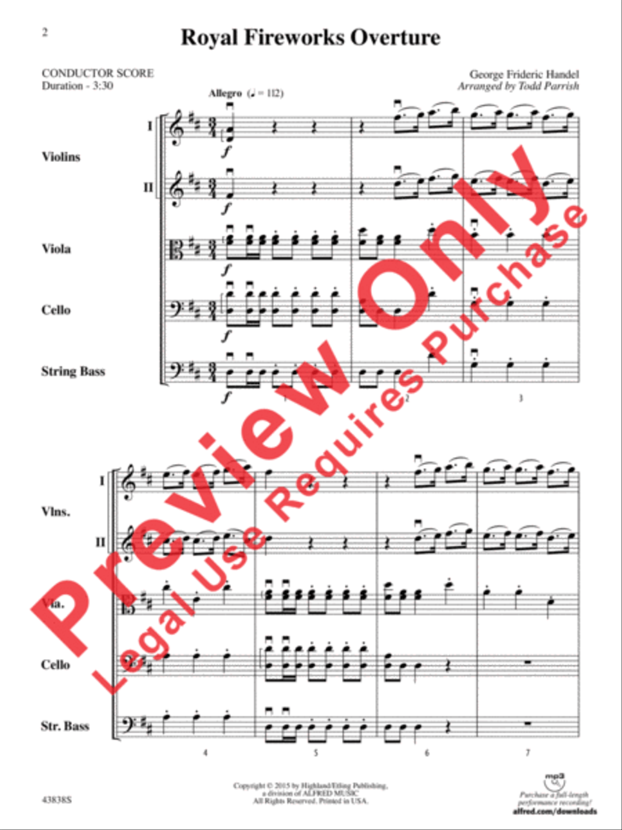 Royal Fireworks Overture String Orchestra scores gallery preview page 3