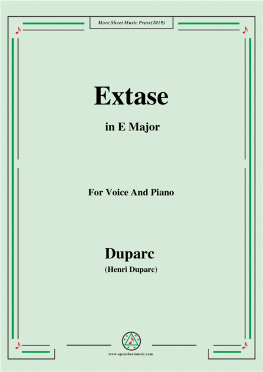 Duparc-Extase in E Major,for Violin and Piano Voice scores gallery preview page 1
