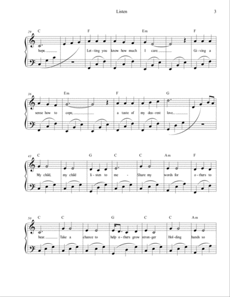 Listen: A Lullaby for Voice & Piano or Guitar Unison Choir scores gallery preview page 3