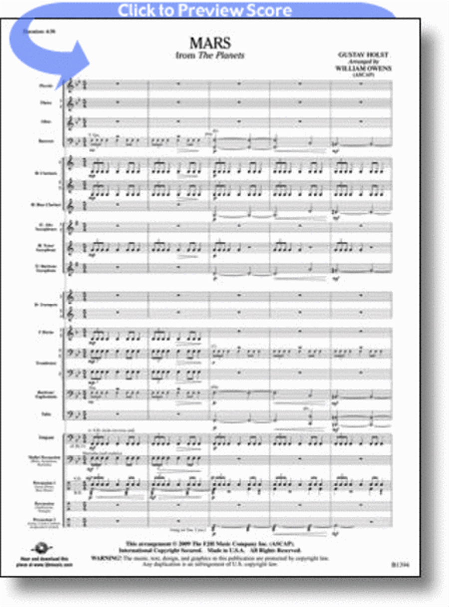 Mars from The Planets Concert Band scores gallery preview page 1