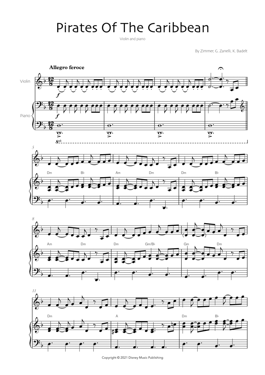 Pirates Of The Caribbean Violin Solo scores gallery preview page 1