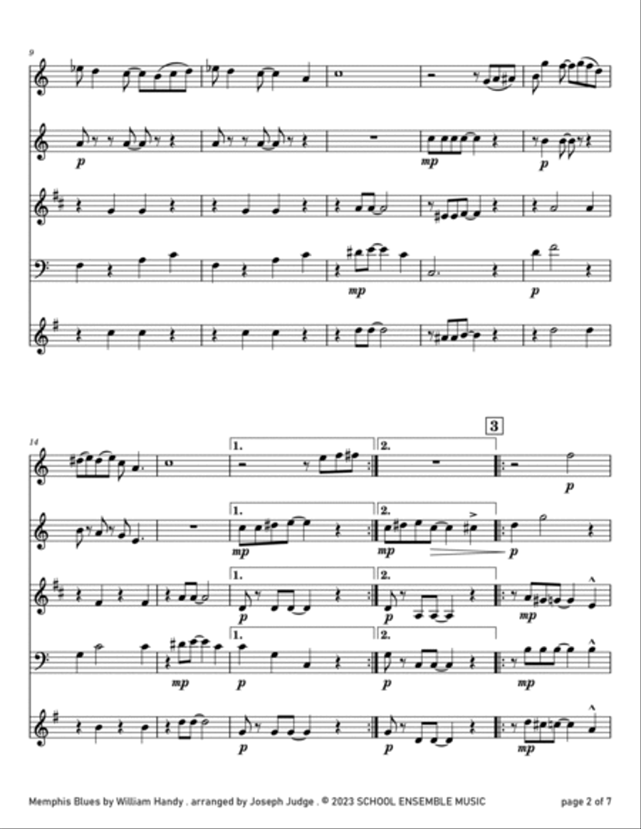 Memphis Blues by Handy for Woodwind Quartet in Schools Memphis Blues by Handy for Woodwind Quartet in Schools Woodwind Quartet scores gallery preview page 2
