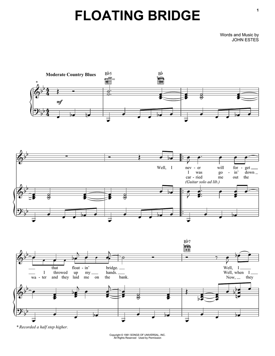 Floating Bridge Piano, Vocal, Guitar scores gallery preview page 1