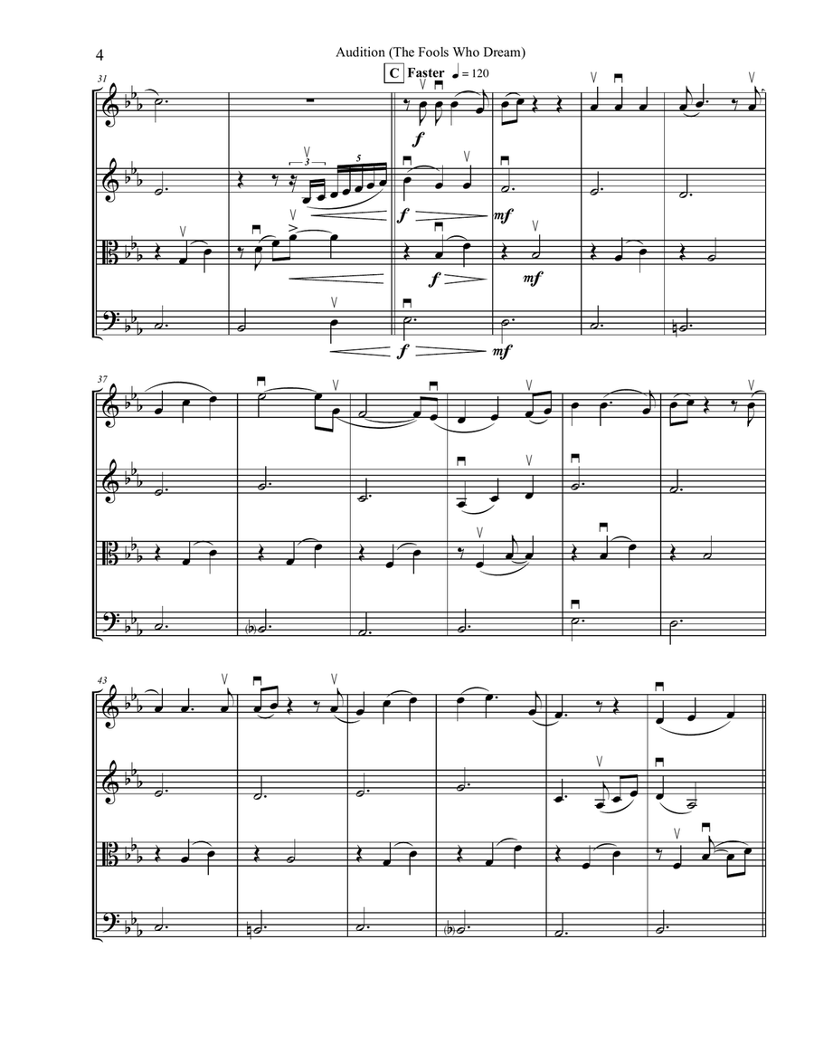 Audition (the Fools Who Dream) String Quartet scores gallery preview page 4
