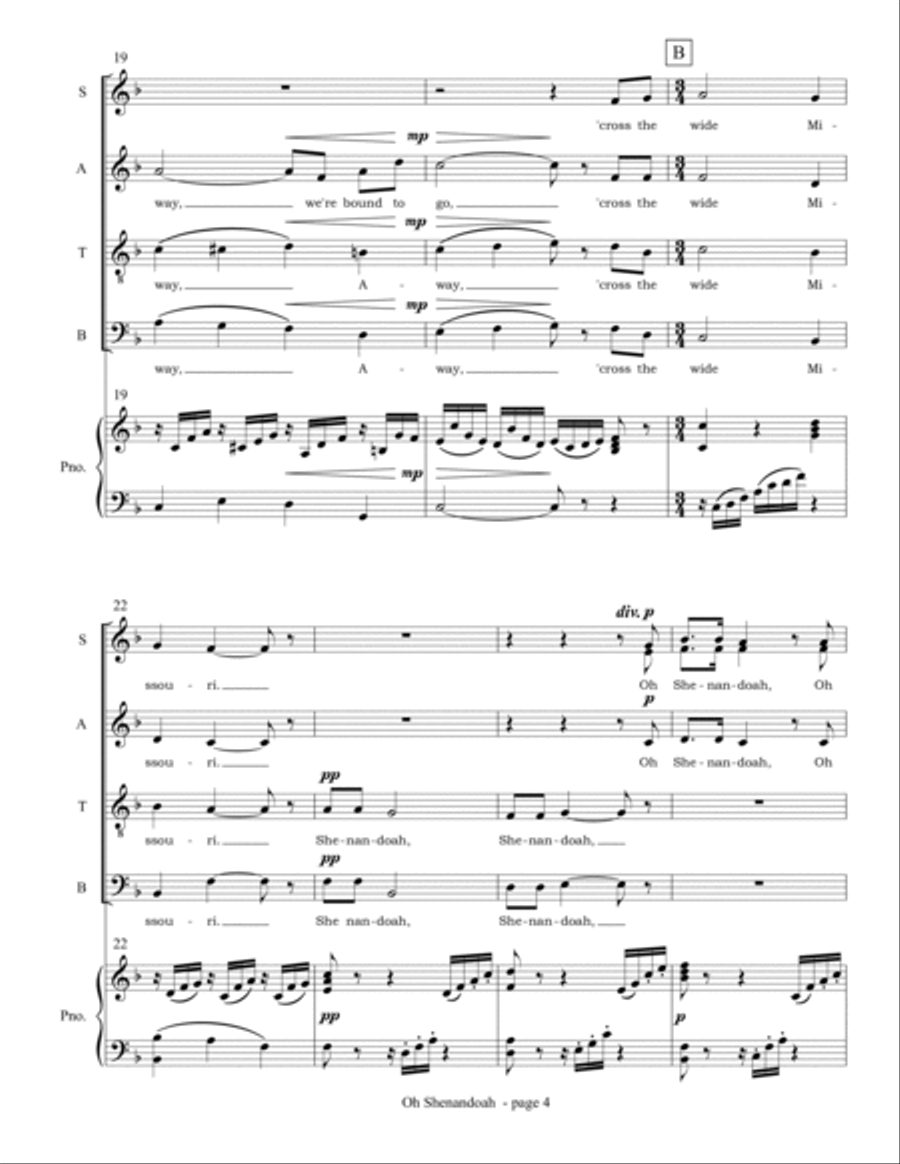 Oh Shenandoah (SATB choir and piano) 4-Part scores gallery preview page 6