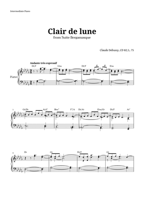 Book cover for Clair de Lune by Debussy for Intermediate Piano
