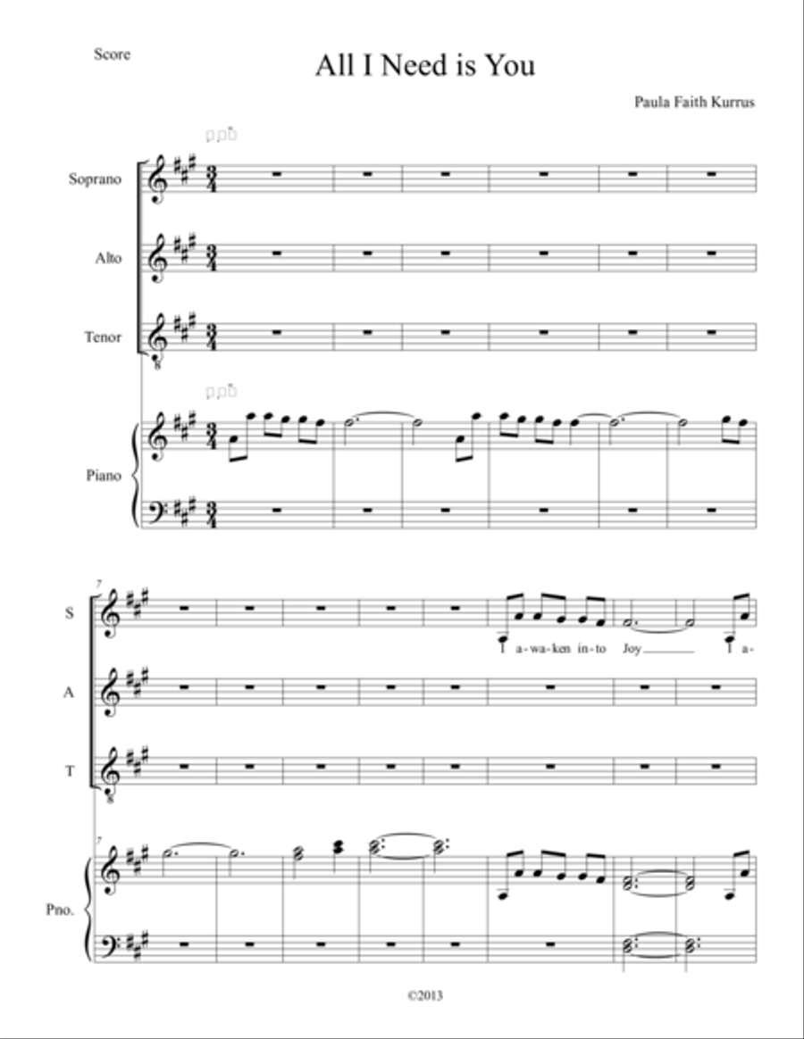 All I Need is You (choral SAB) 3-Part scores gallery preview page 1