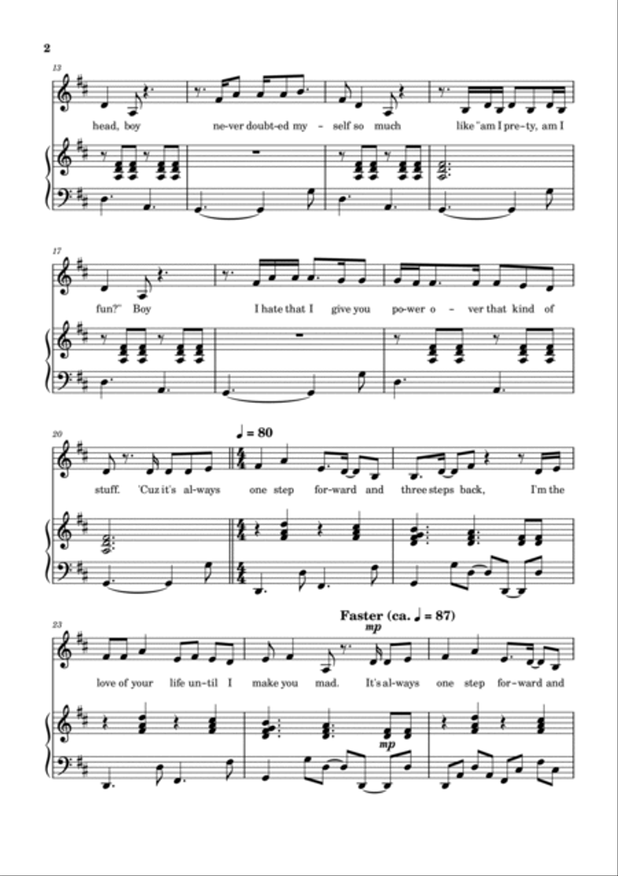 1 Step Forward, 3 Steps Back Piano, Vocal, Guitar scores gallery preview page 2