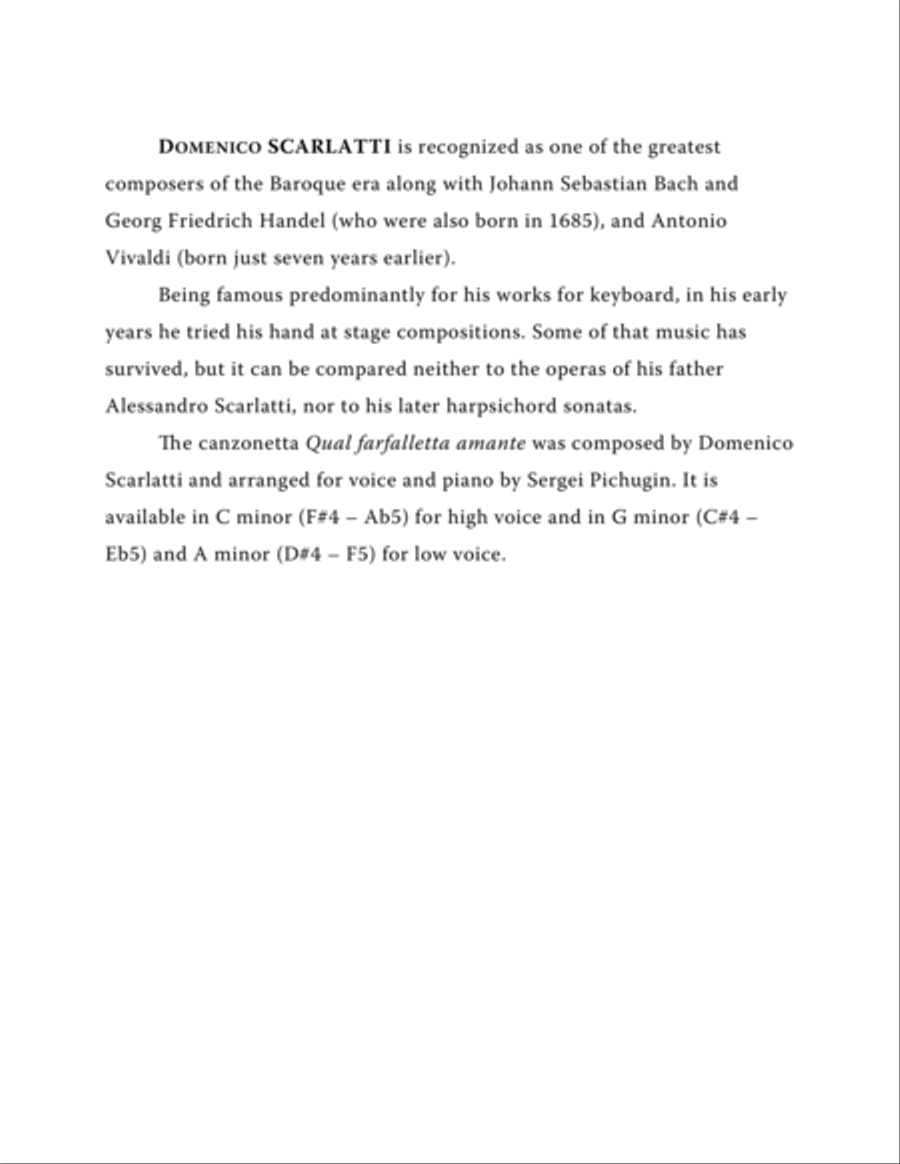 SCARLATTI, Domenico: Qual farfalletta amante, canzonetta for Voice and Piano (A minor) Voice Solo scores gallery preview page 2