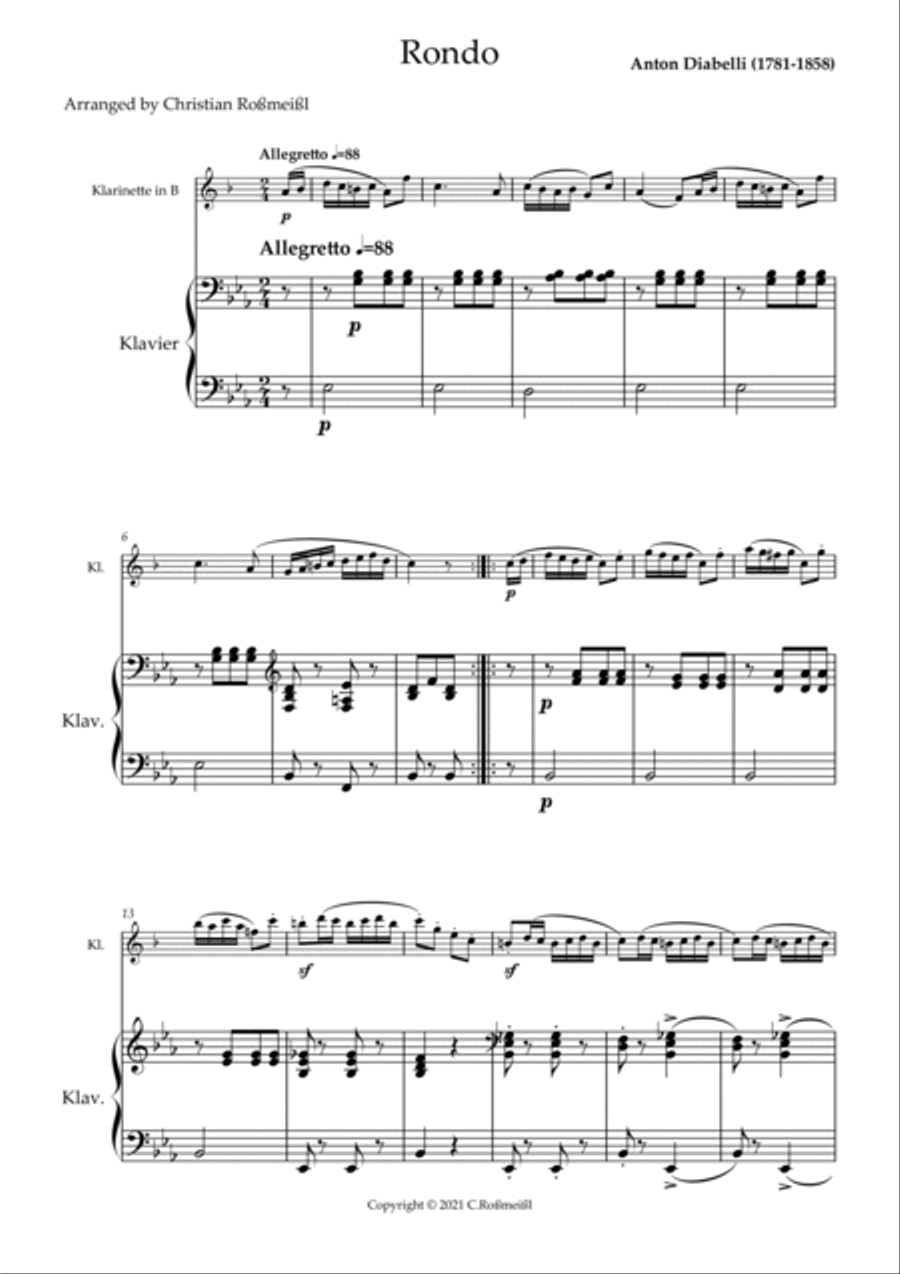 Rondo from Anton Diabelli Clarinet Solo scores gallery preview page 2