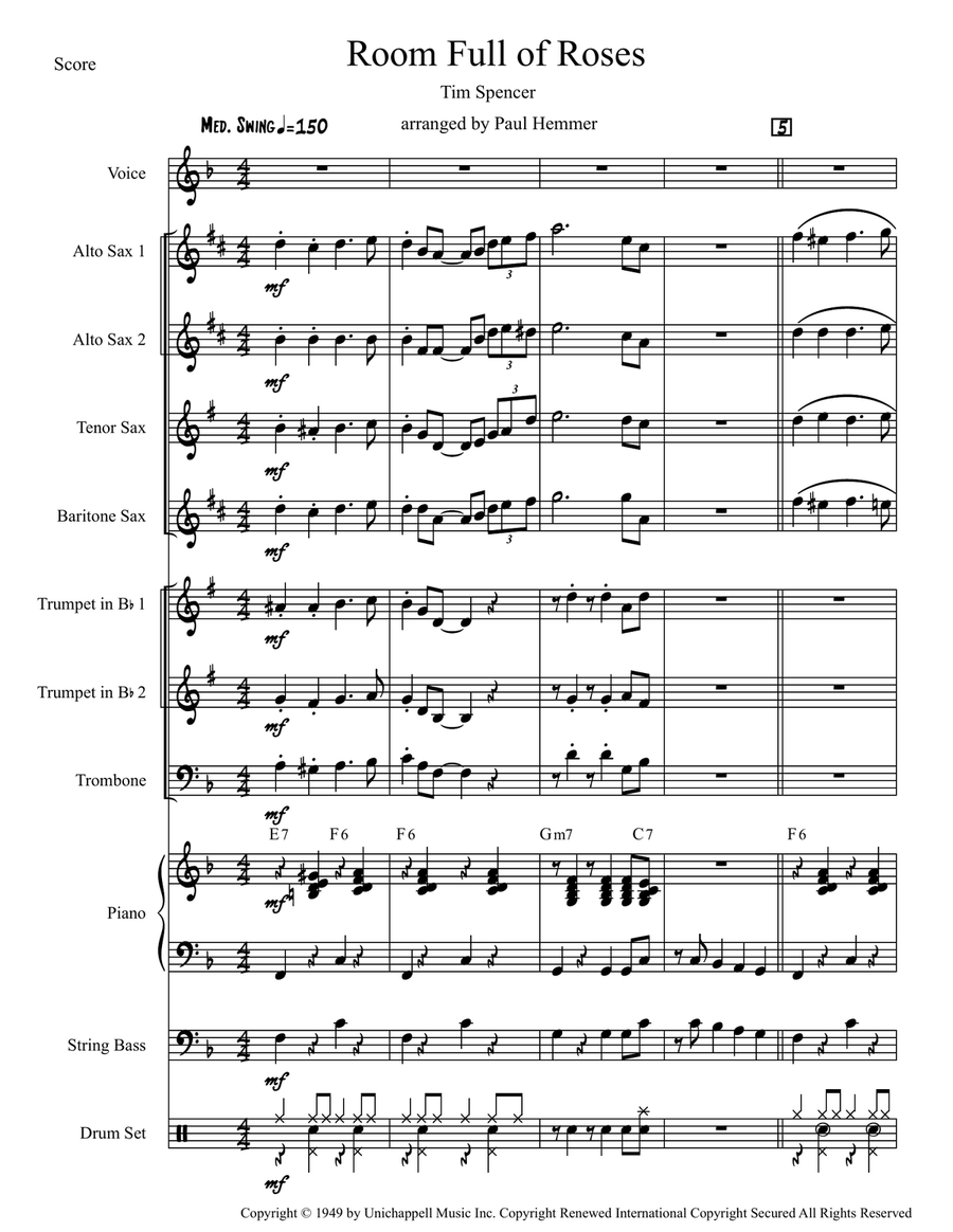 Room Full Of Roses Room Full Of Roses Jazz Ensemble scores gallery preview page 1