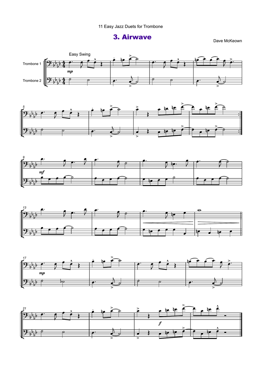 11 Easy Jazz Duets for Trombone Trombone Duet scores gallery preview page 4