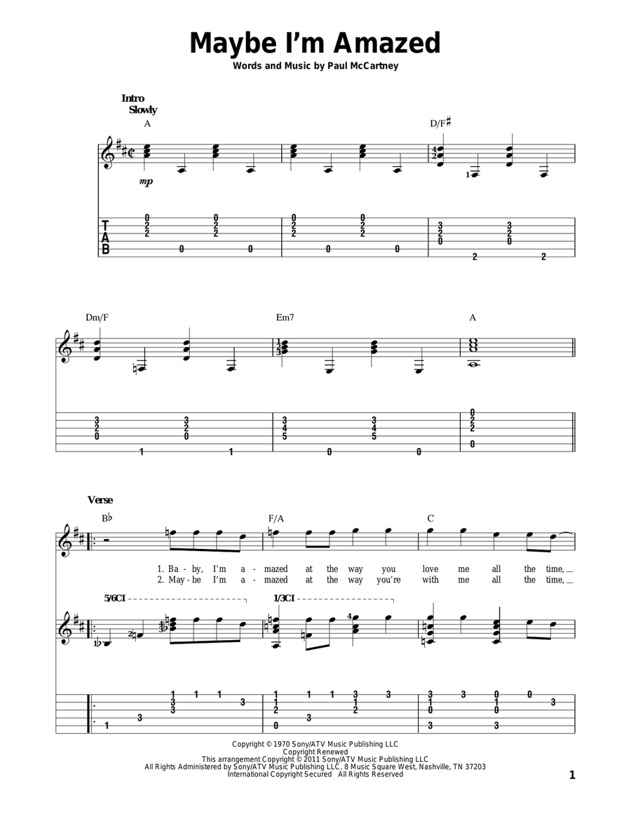 Maybe I'm Amazed Maybe I'm Amazed Acoustic Guitar scores gallery preview page 1