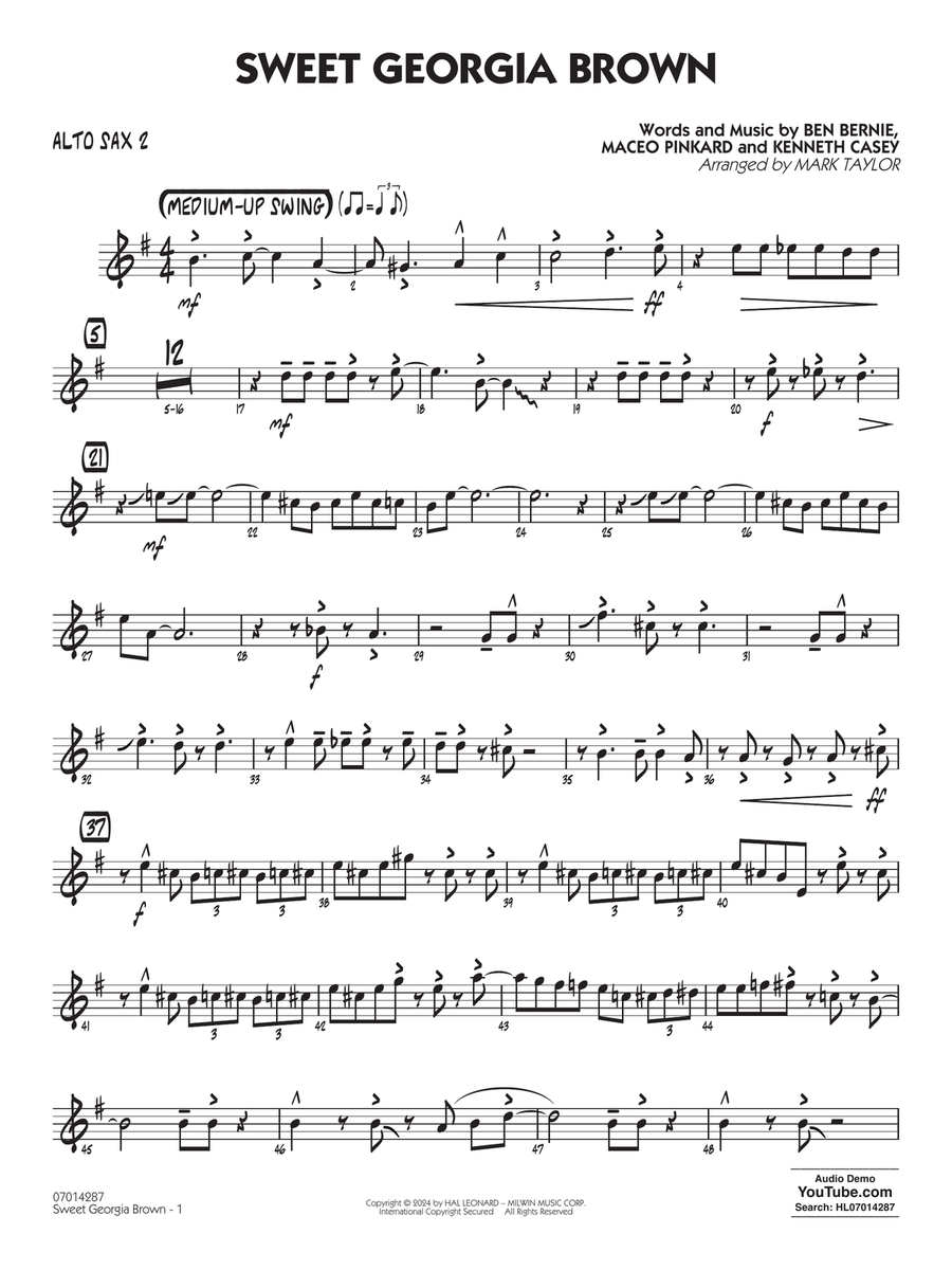 Sweet Georgia Brown (Key: B-flat) (arr. Mark Taylor) - Alto Sax 2 Jazz Ensemble scores gallery preview page 1