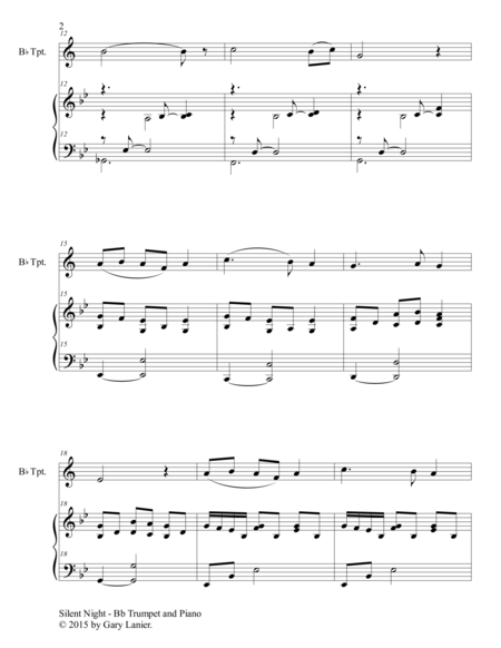 SILENT NIGHT (Duet – Bb Trumpet and Piano/Score and Parts) image number null