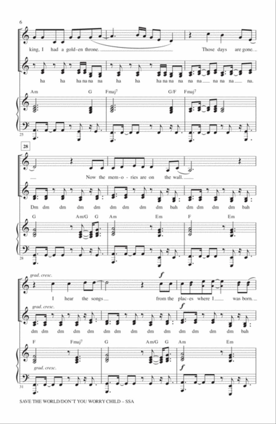 Save The World/Don't You Worry Child SSA scores gallery preview page 5