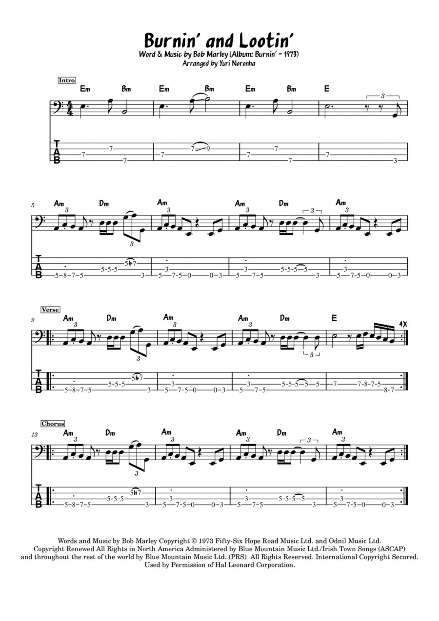 Burnin' And Lootin' Bass Guitar scores gallery preview page 1