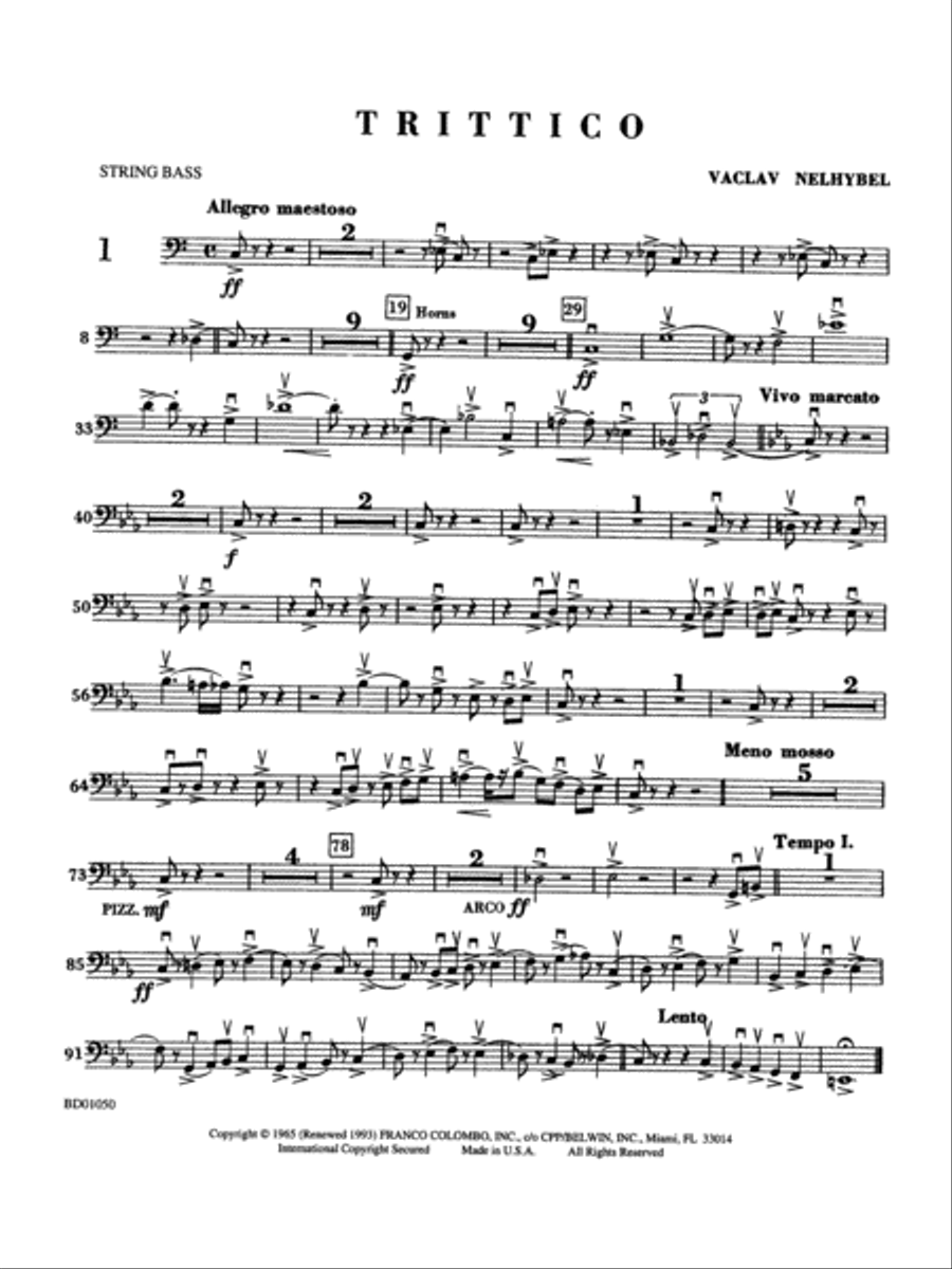 Trittico: String Bass Trittico: String Bass Concert Band scores gallery preview page 1