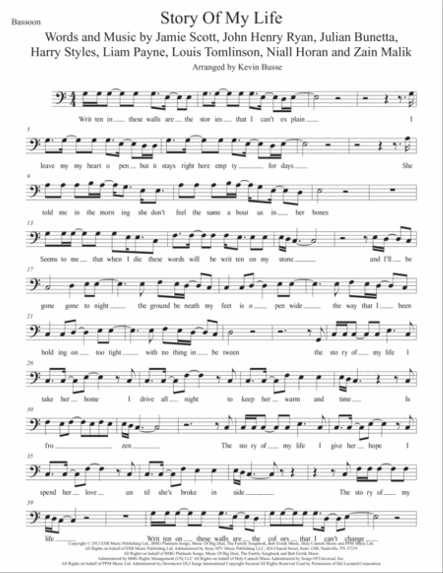Story Of My Life Bassoon Solo scores gallery preview page 1