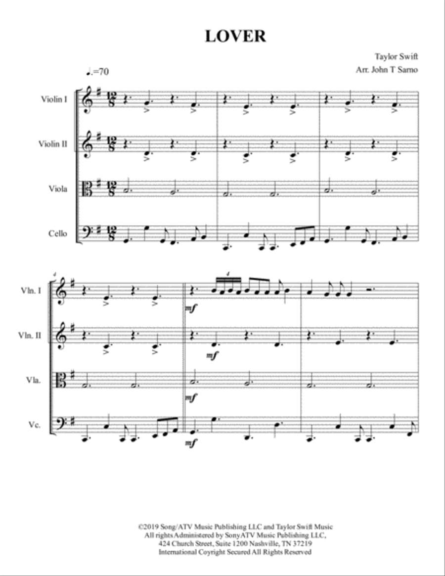 Lover Lover String Quartet scores gallery preview page 1