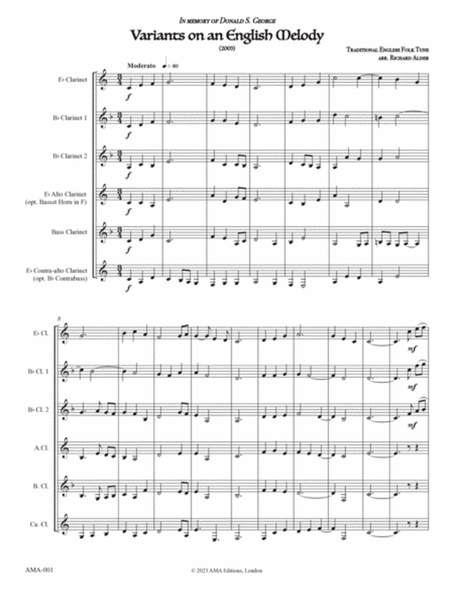 Variants on an English Melody, for clarinet sextet or choir image number null