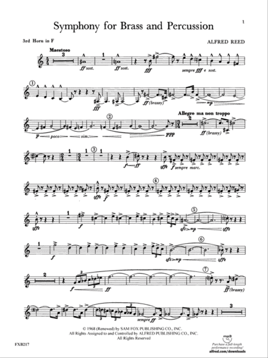Symphony for Brass and Percussion: 3rd F Horn Concert Band scores gallery preview page 1