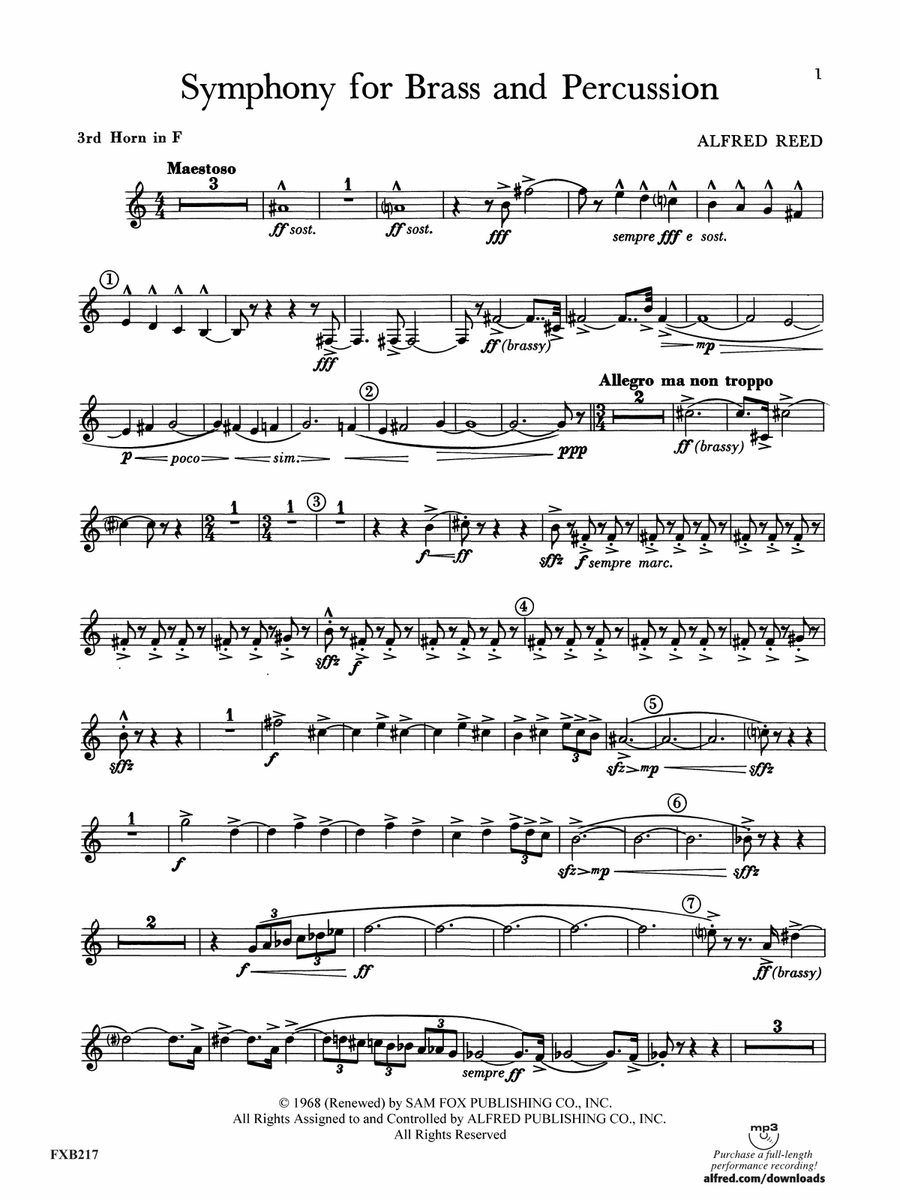 Symphony for Brass and Percussion: 3rd F Horn