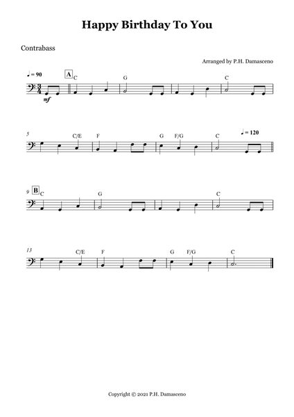 Happy Birthday To You - Contrabass Solo with Chords image number null