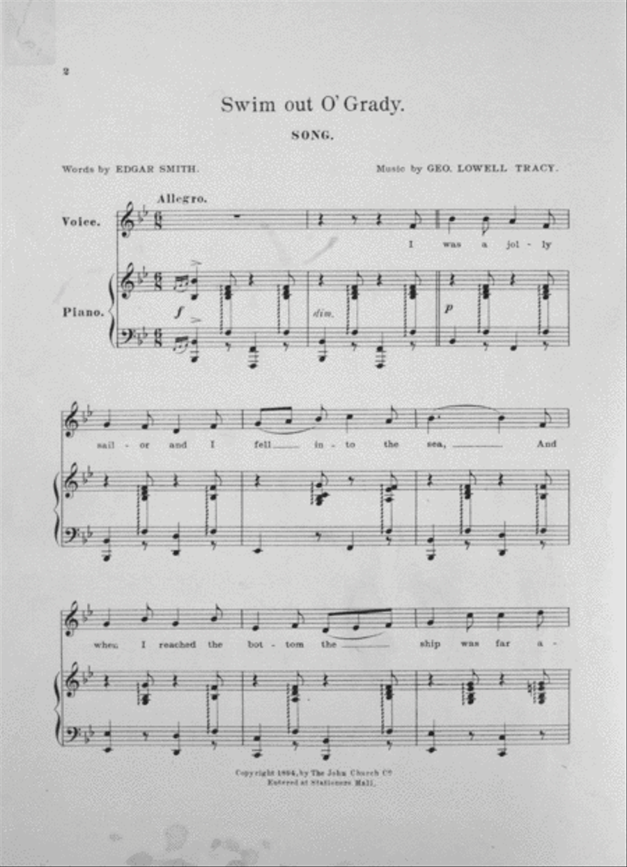 Thomas Q. Seabrooke's Great Song, "Swim Out, O'Grady"