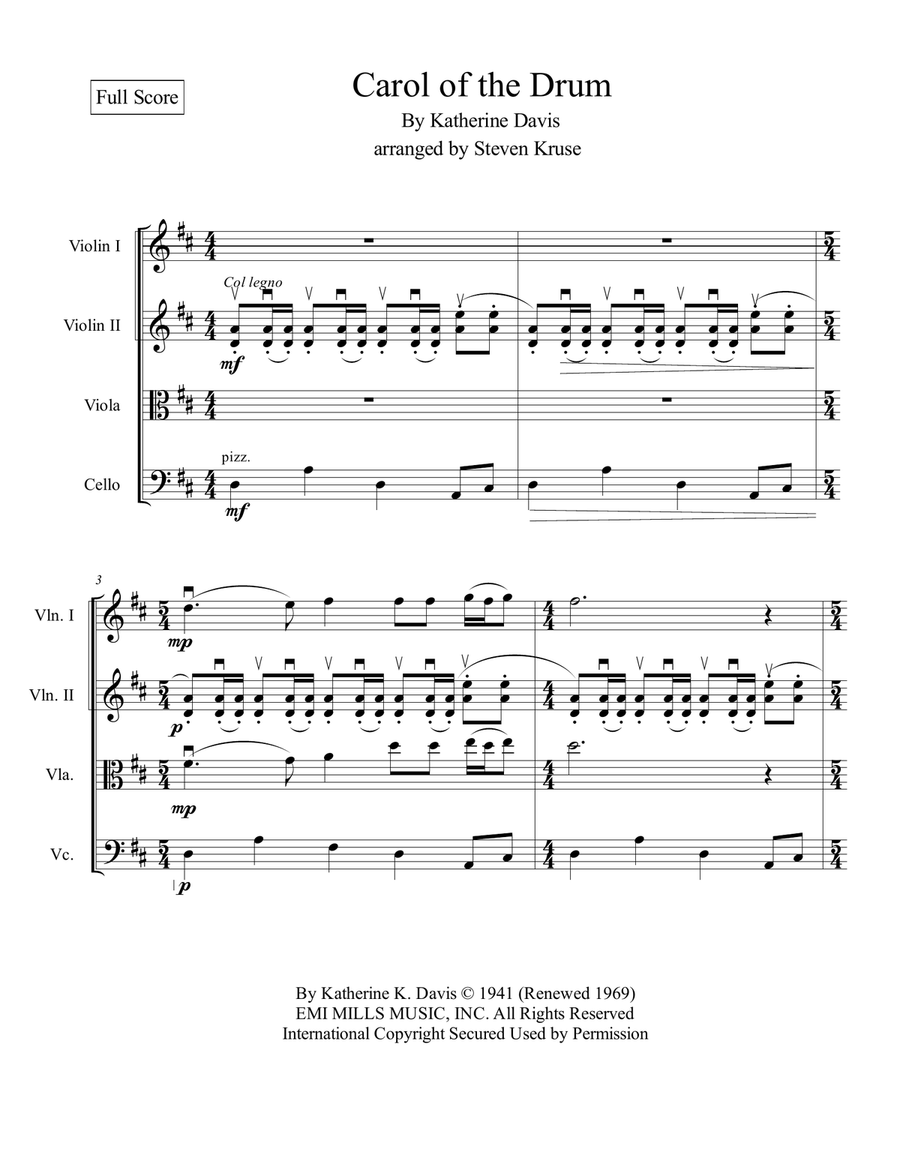 Carol Of The Drum String Quartet scores gallery preview page 4
