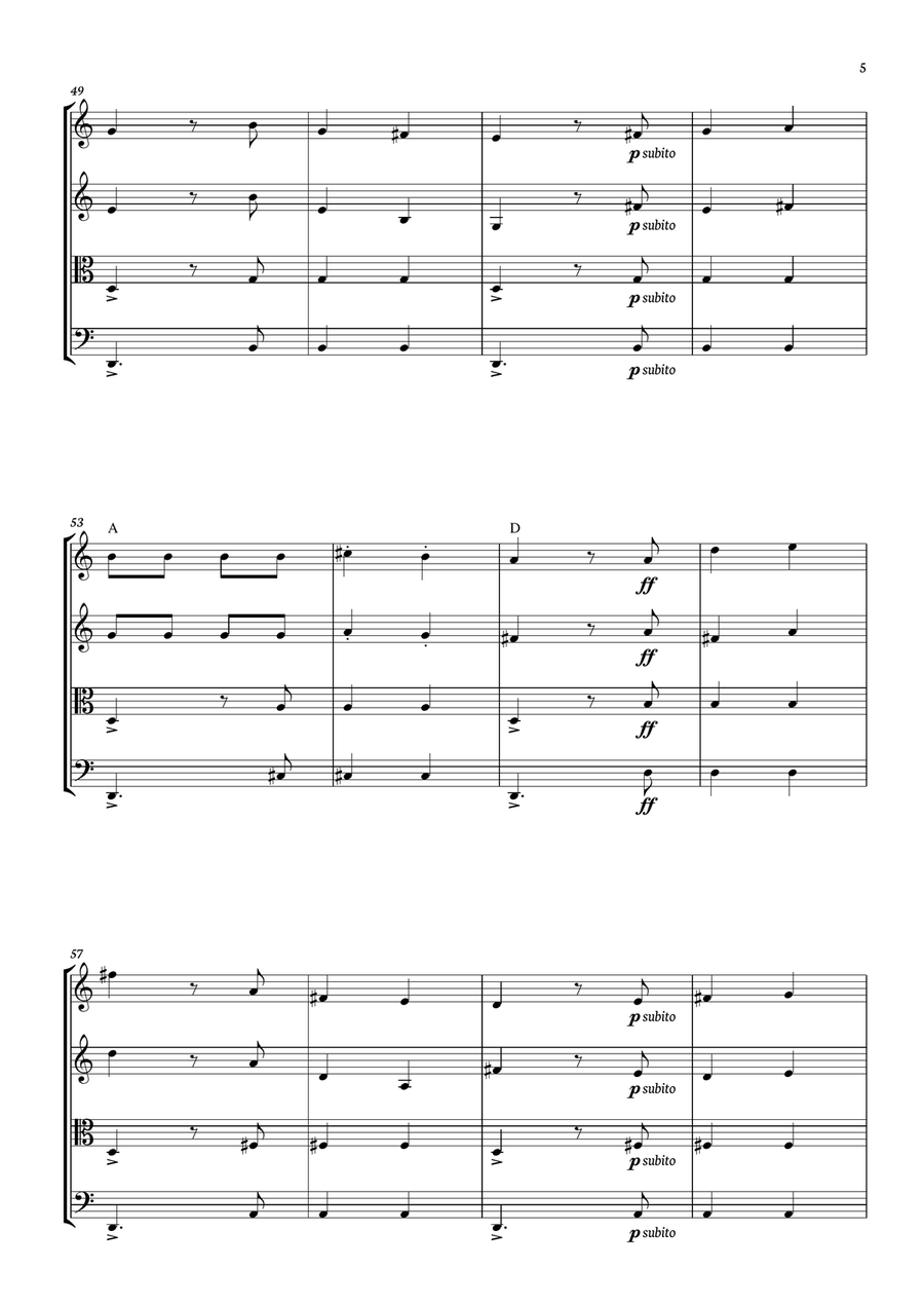 Habanera -Carmen - Georges Bizet, for String Quartet in a easy version with chords - Score and parts String Quartet scores gallery preview page 5