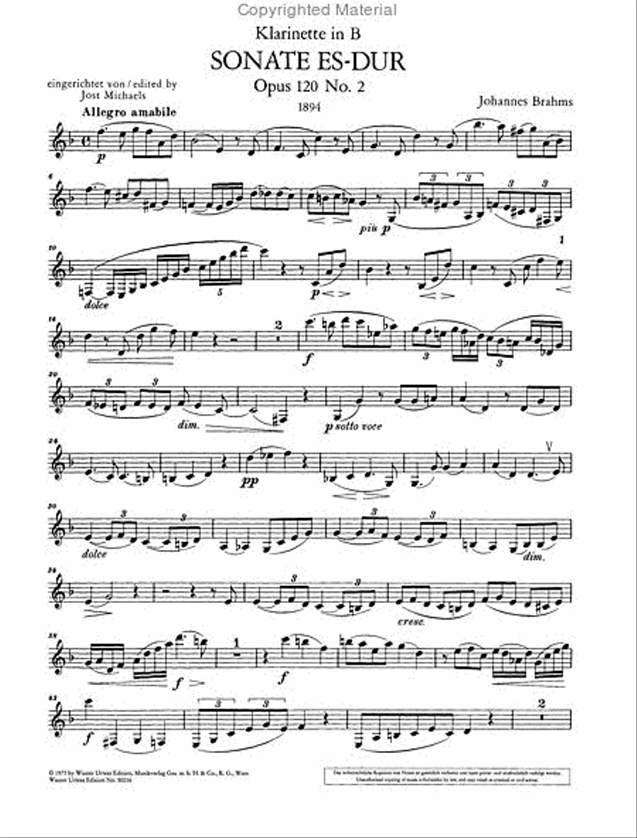 Sonata for Clarinet (or Viola) and piano, E flat major, Op. 120, no. 2 Chamber Music scores gallery preview page 3
