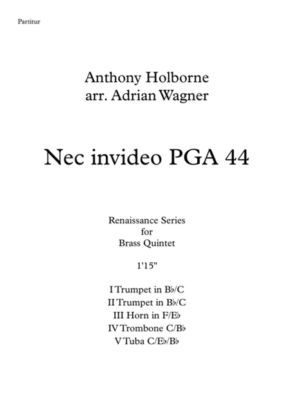 Nec invideo PGA 44 (Anthony Holborne) Brass Quintet arr. Adrian Wagner image number null