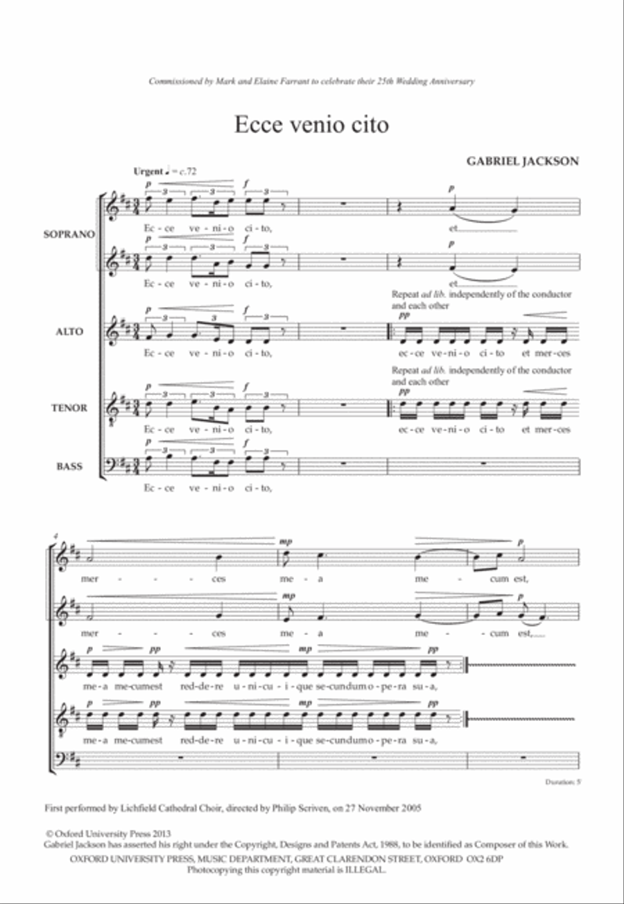 Ecce Venio Cito Ecce Venio Cito SSATB scores gallery preview page 3