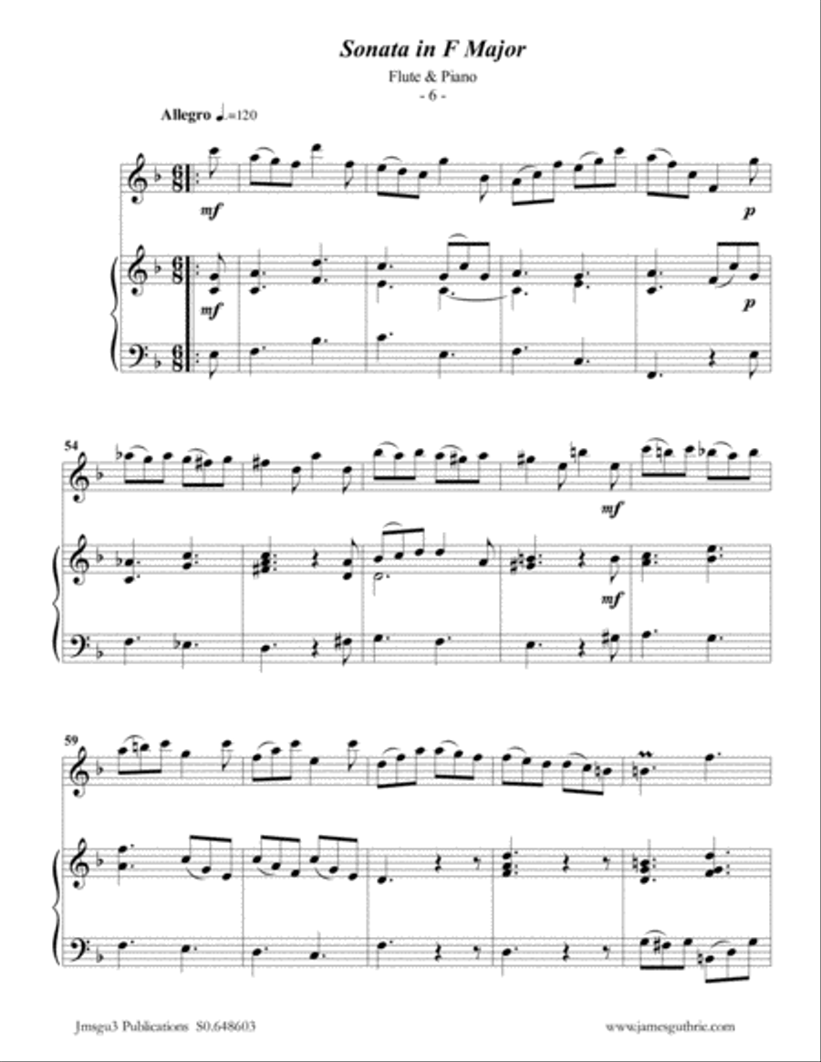Telemann: Sonata in F Major for Flute & Piano Flute Solo scores gallery preview page 6
