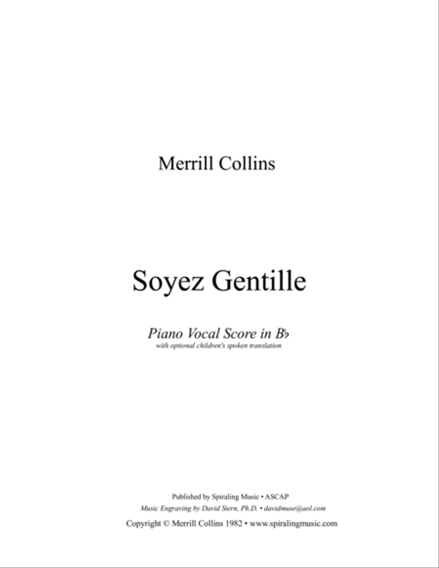 Soyez Gentille Piano Vocal Score in Bb