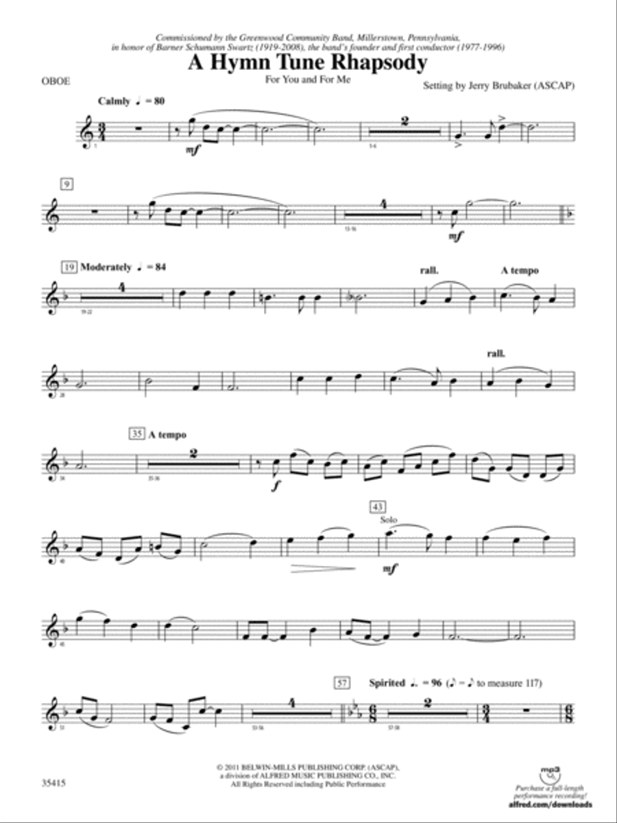 A Hymn Tune Rhapsody: Oboe Concert Band scores gallery preview page 1