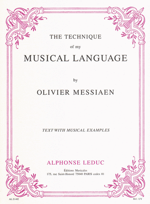 Book cover for Olivier Messiaen - Technique De Mon Langage Musical (version Anglaise)