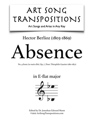 Book cover for BERLIOZ: Absence, Op. 7 no. 4 (transposed to E-flat major)