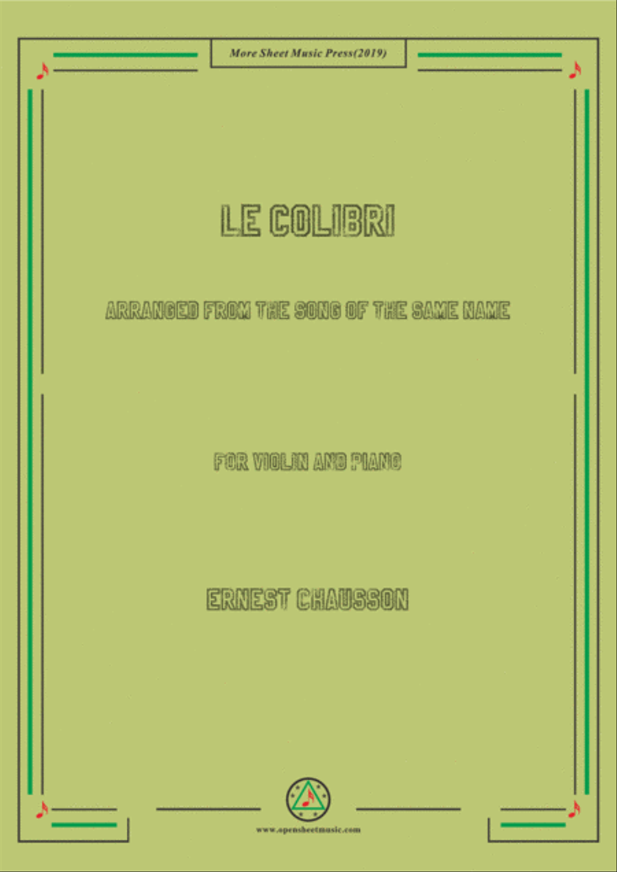 Chausson-Le colibri, for Violin and Piano Violin Solo scores gallery preview page 1