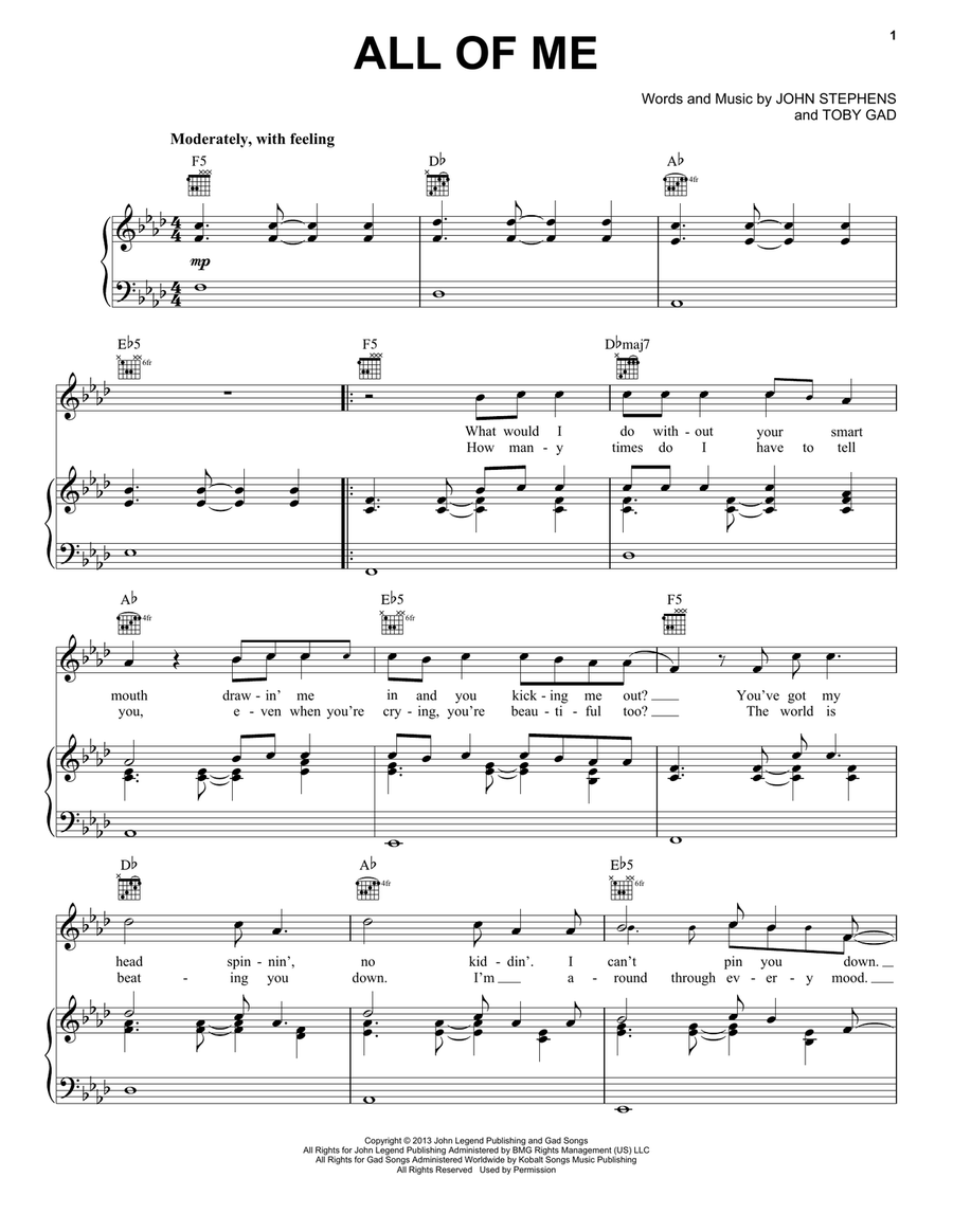 All Of Me Piano, Vocal, Guitar scores gallery preview page 1