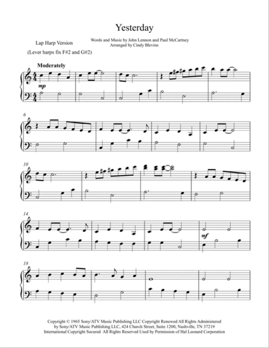 Yesterday Yesterday Lap Harp scores gallery preview page 2