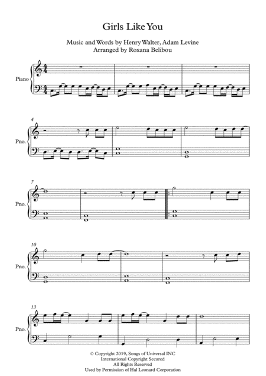 Girls Like You Easy Piano scores gallery preview page 1