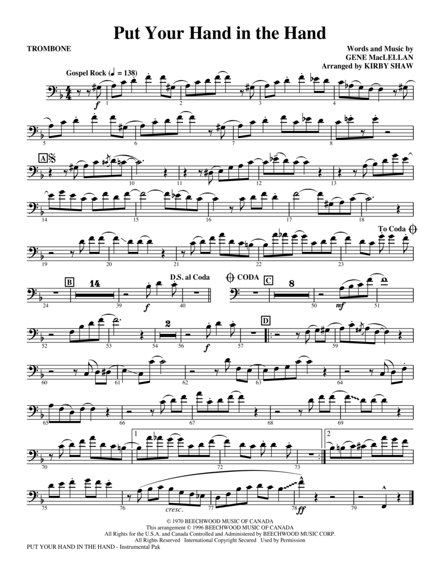 Book cover for Put Your Hand In The Hand (arr. Kirby Shaw) - Trombone