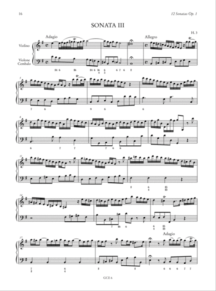12 Sonatas for Violin and Figured Bass [Op. 1] (1716) (H. 1-12) - 12 Sonatas for Violin and Figured Bass [Op. 1] (Revised, 1739) (H. 13-24). Critical Edition Violin scores gallery preview page 4