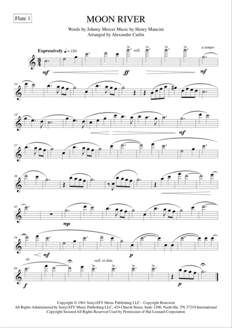 Moon River Flute Quartet scores gallery preview page 6