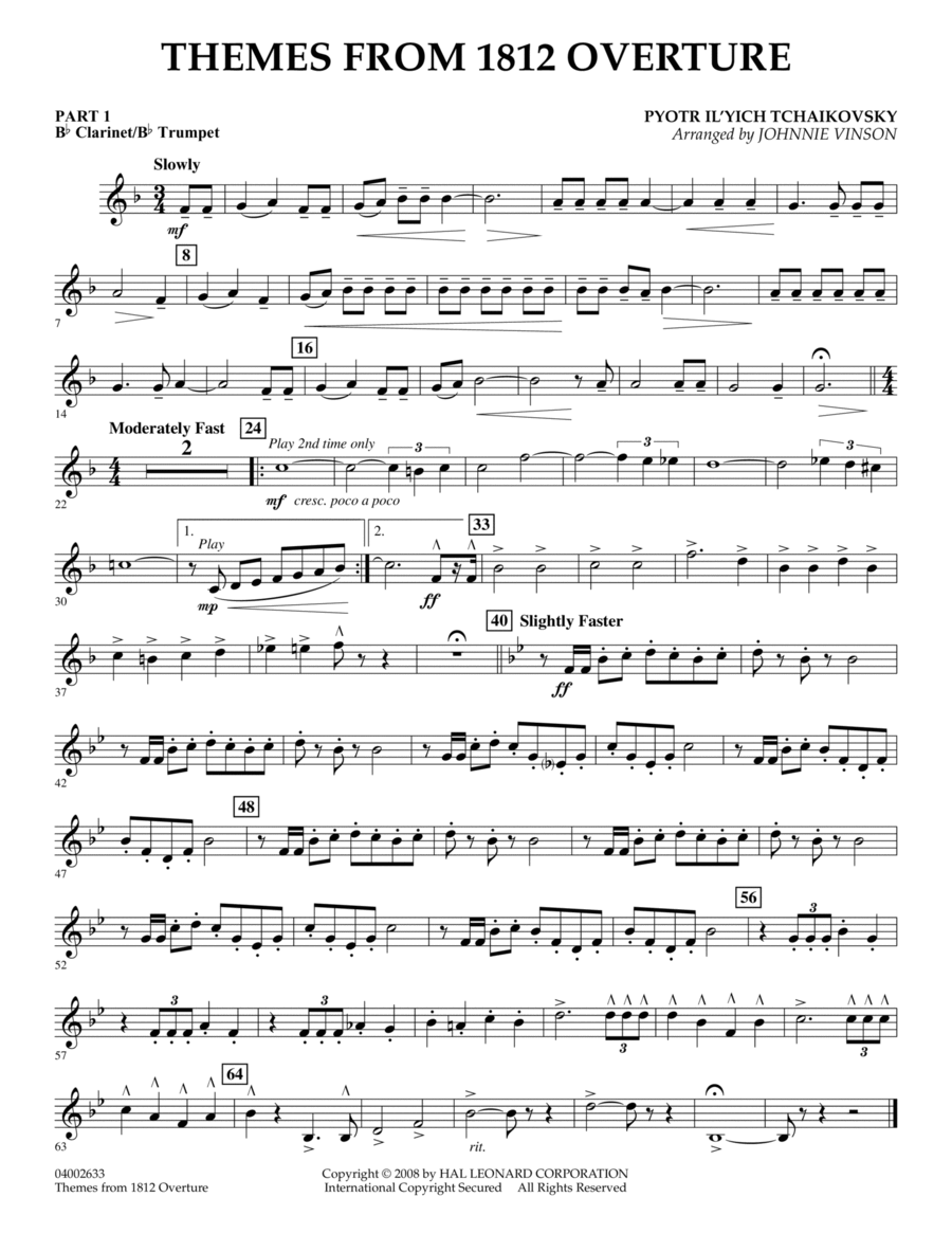 Themes from 1812 Overture - Pt.1 - Bb Clarinet/Bb Trumpet Concert Band scores gallery preview page 1